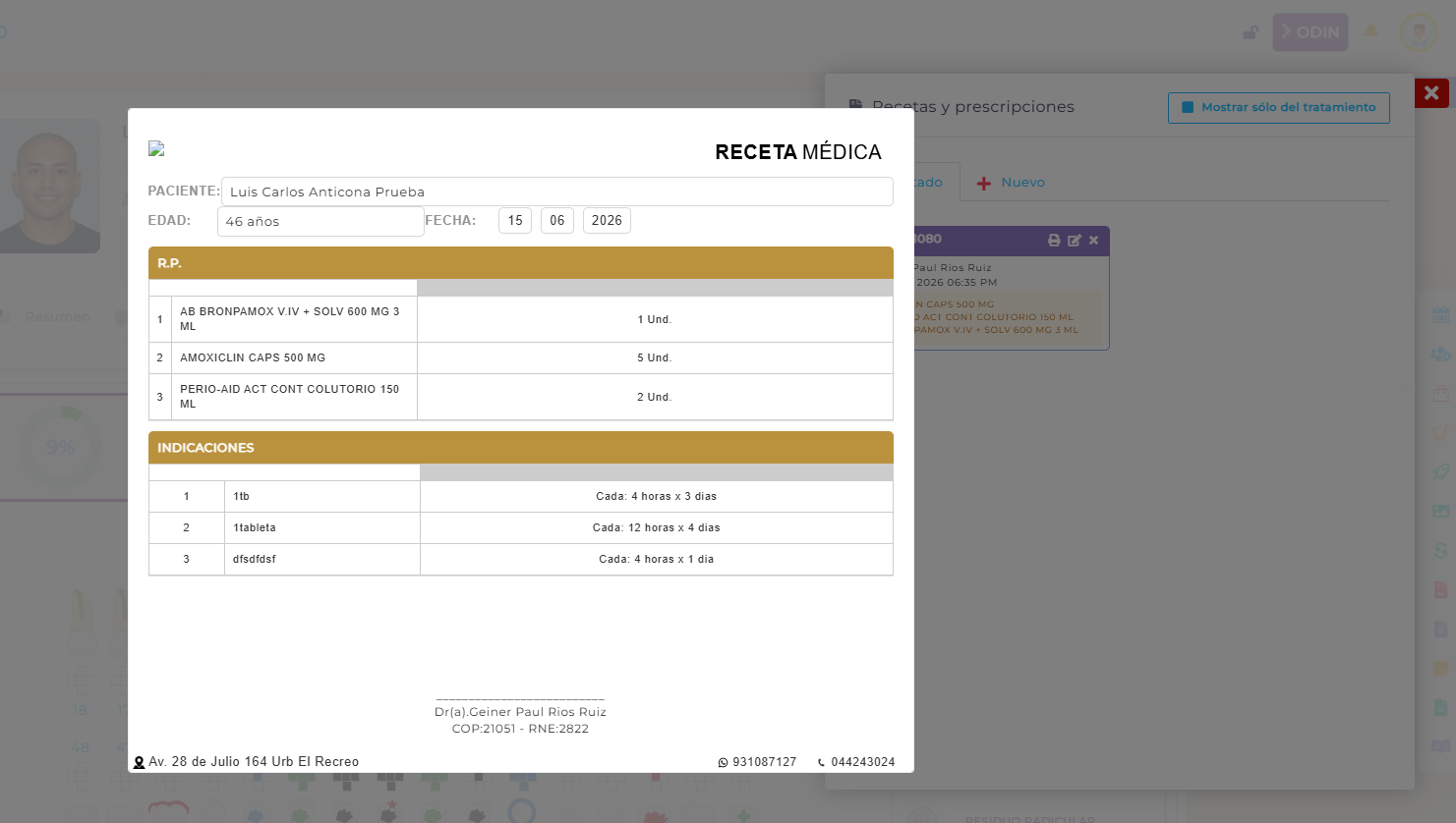 Generación de receta médica del paciente en Mezak